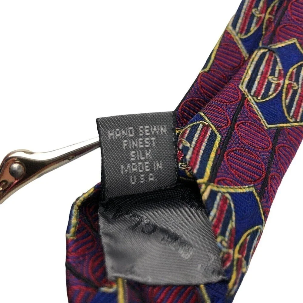 Robert Talbott Best of Class Silk Tie Mens Geometric Crimson Blue Woven Necktie